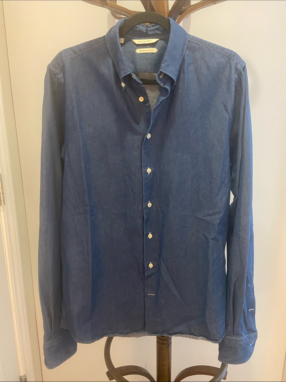 Suit Supply Egyptian Cotton Men's Indigo Long-Sleeve Button-Down Shirt
